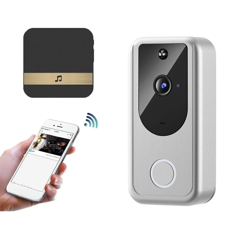 

2Pcs D1 Video Doorbell Camera 720P Wireless WiFi Smart Doorbell Night Vision PIR Motion Silver & Black EU Plug