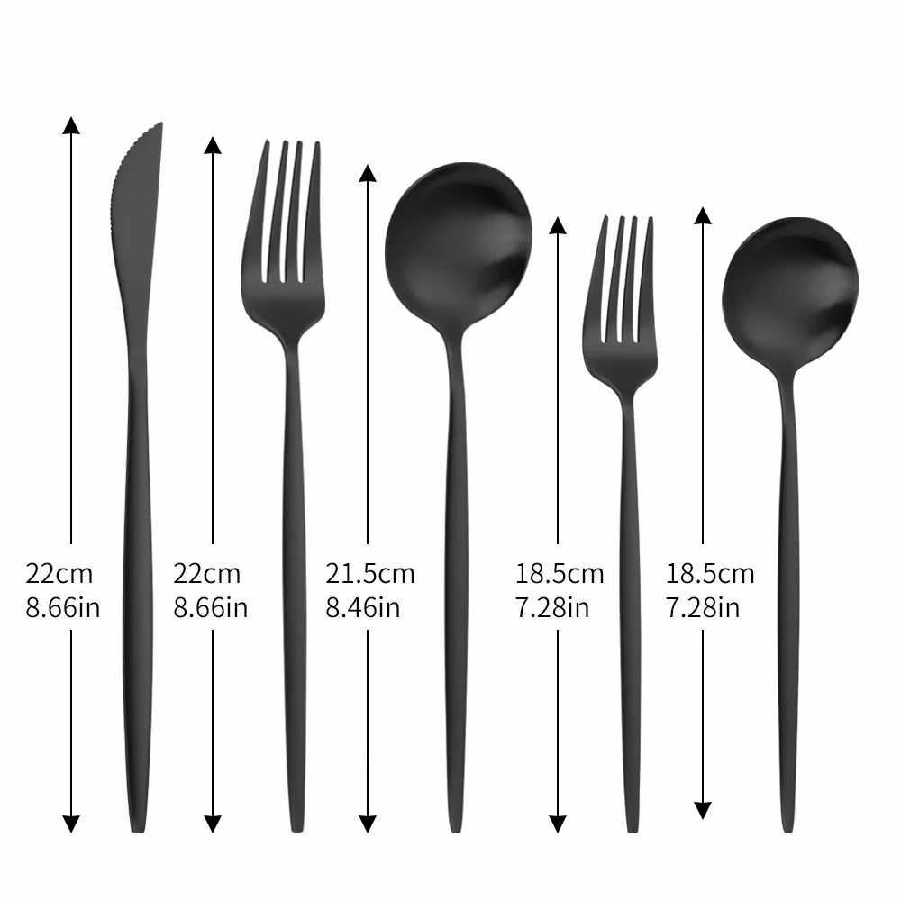 Online Matte Hitam Alat Makan Mewah Baja Tahan Karat Set Peralatan Dapur Pisau Sendok Garpu Perjalanan Alat Makan Peralatan Makan Dropshipping