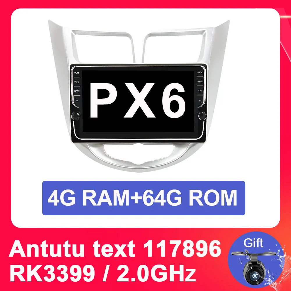 4G 64G PX6 Eunavi 4G 64G ips android 9,0 автомобильный dvd для hyundai Solaris Verna Accent 2010- мультимедийный автомобильный Радио gps навигация TDA7851 - Цвет: 4G 64G PX6