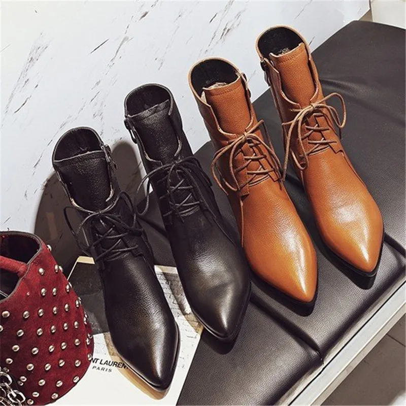 

2020 Newest hot wild Sexy Slim Lace up Boots High Heels For Women Fashion Spring Autumn Ankle Boots Female size 35-40
