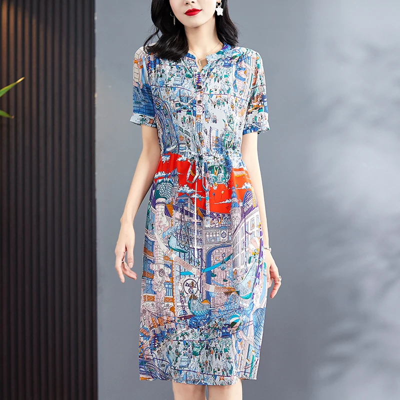 (Распродажа) 100% натуральный шелк повседневные женские платья летние элегантные