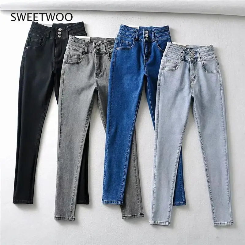 Summer 2021 New Fashion Women's High Waist Stretch Slim Jeans Skinny Feet Nine Points Denim Pencil Pants