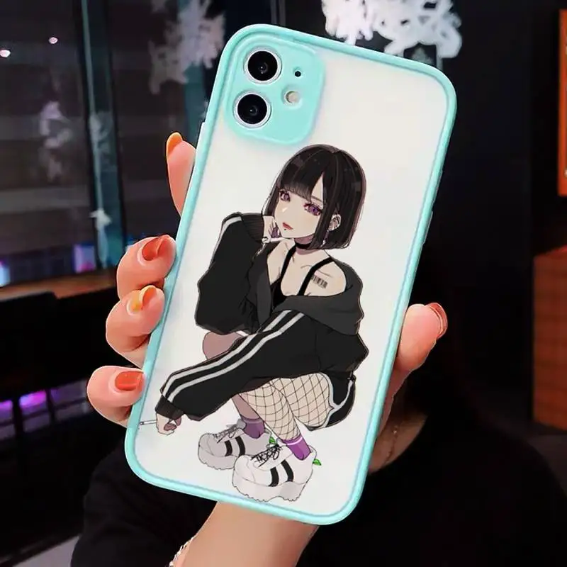 

Sexy temptation Amine woman girl Pink Phone Cases Matte Transparent for iPhone 7 8 11 12 s mini pro X XS XR MAX Plus cover funda