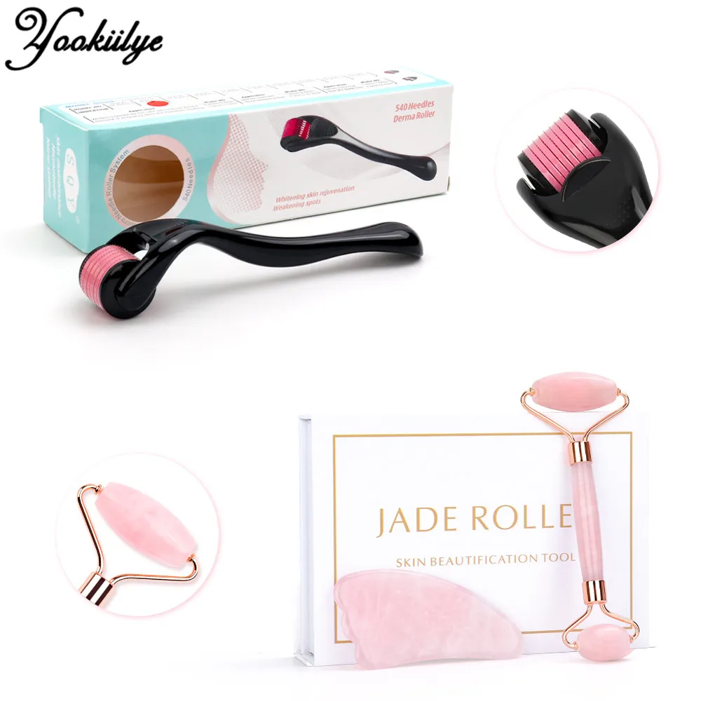 

Micro Needle Roller Jade Roller Scraping Board Set Facial Slimming Massager Face-lifting 0.3mm Microneedle roller Skin Care Set