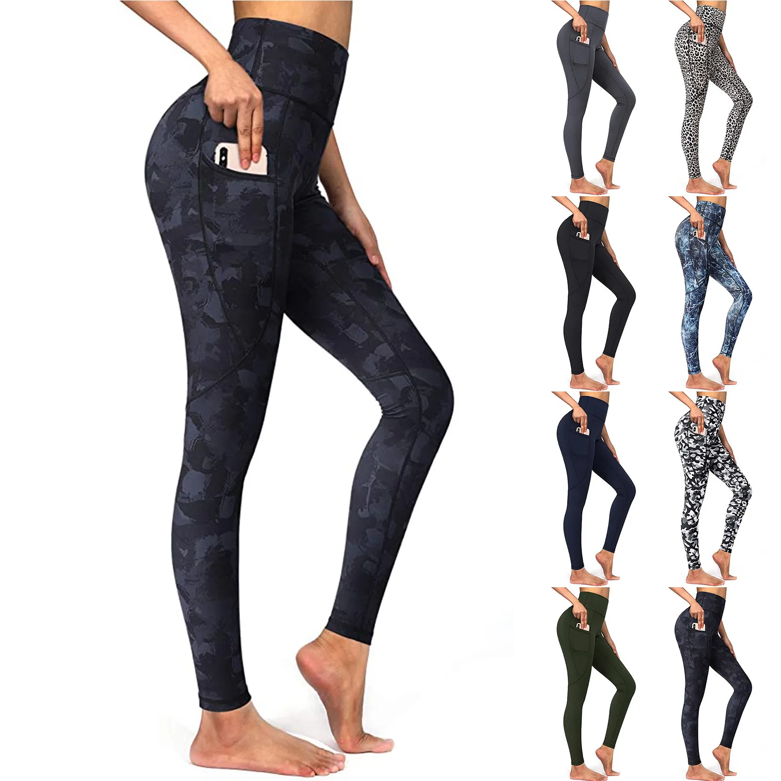 

Women's Sports Pants Pocket Print Leggings Fitness Sports Running High Waist Tight Trousers Workout Stretch Pants