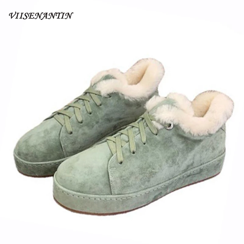 

New Winter Lamb Wool Thickened Warmth Plush Lining Thick-soled Low Top Furry Casual All-match Sports Shoes Sneakers Snow Shoes