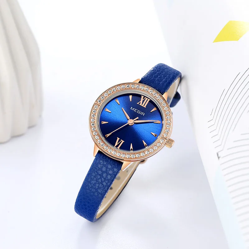 Часы MEGIR женские кварцевые аналоговые модные повседневные Роскошные с кожаным