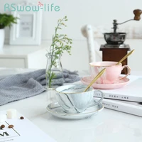 3pcs simple marbled ceramic cup and saucer creative phnom penh teacup water cup home coffee cup dish spoon set for drinkware