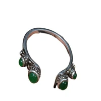 china old tibetan silver inlaid ice jade bracelet
