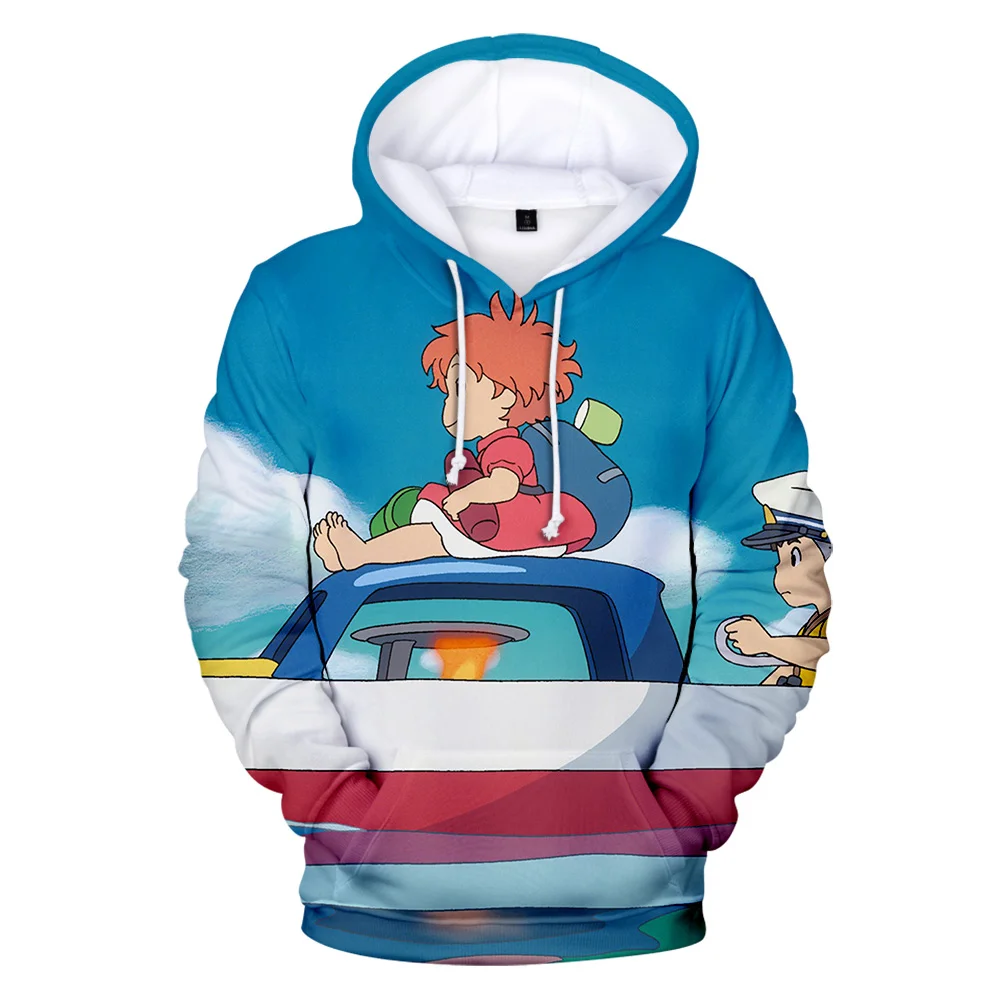 

2021 New 3D Cartoon Ponyo Long Sleeve Hoodie Anime Ponyo on the Cliff Hooded Sweatshirt Kids Hoodie
