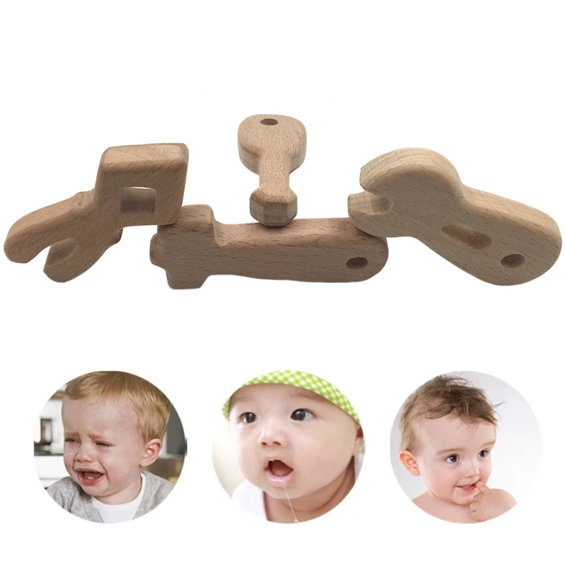 

4 Pcs/Set Baby Teether Tool Shapes Teething Nursing Natural Wooden Toys Organic
