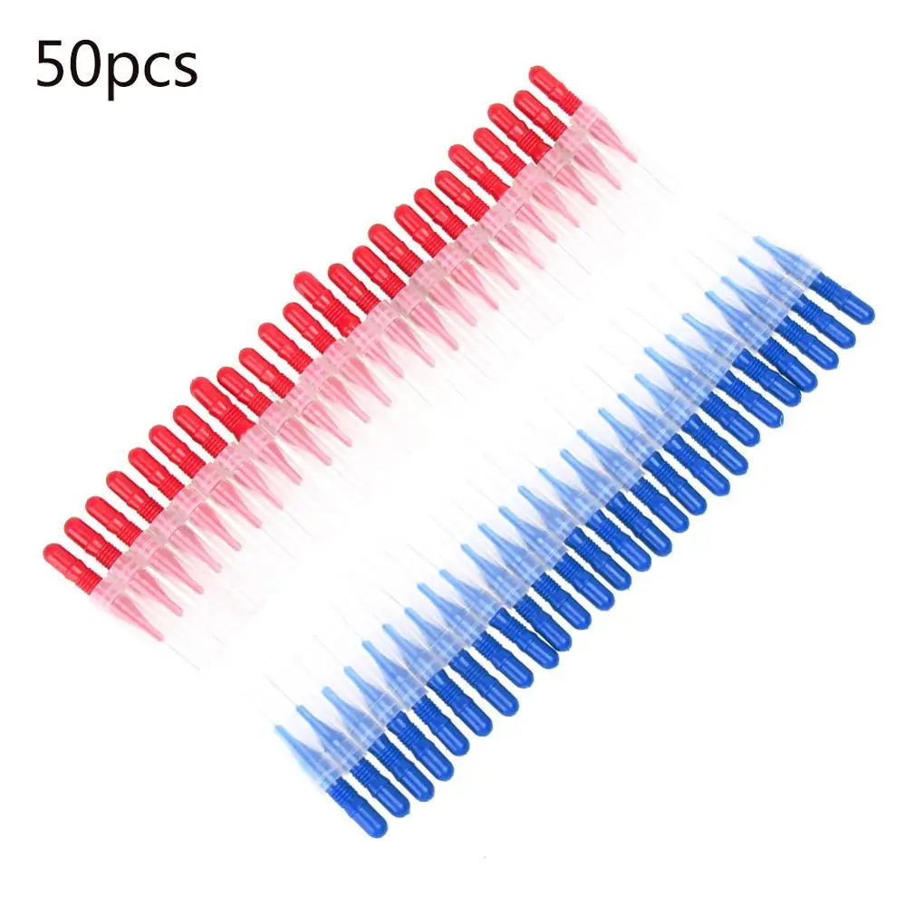 red and blue 8 шт./50 шт. зубная нить, мягкая пластиковая межзубная щетка, гигиена полости рта, зубочистка, зубочистка, щетка для чистки зубов, инструмент для чистки зубов - Цвет: red and blue