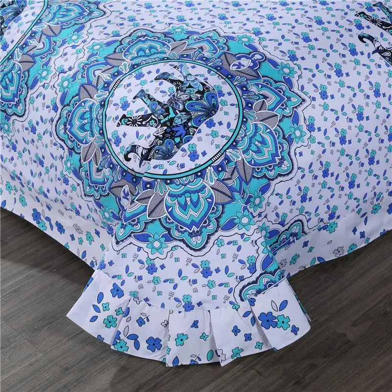 

Elephant bedding sets Bohemian Polyester cotton 4pcs Bedlinen Twin Double Queen king blue duvet cover+flat sheet+pillowcase