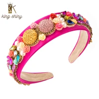 king shiny vintage macaroon color flower headband temperament water drop crystal beaded hairband girls party hair jewelry crowns