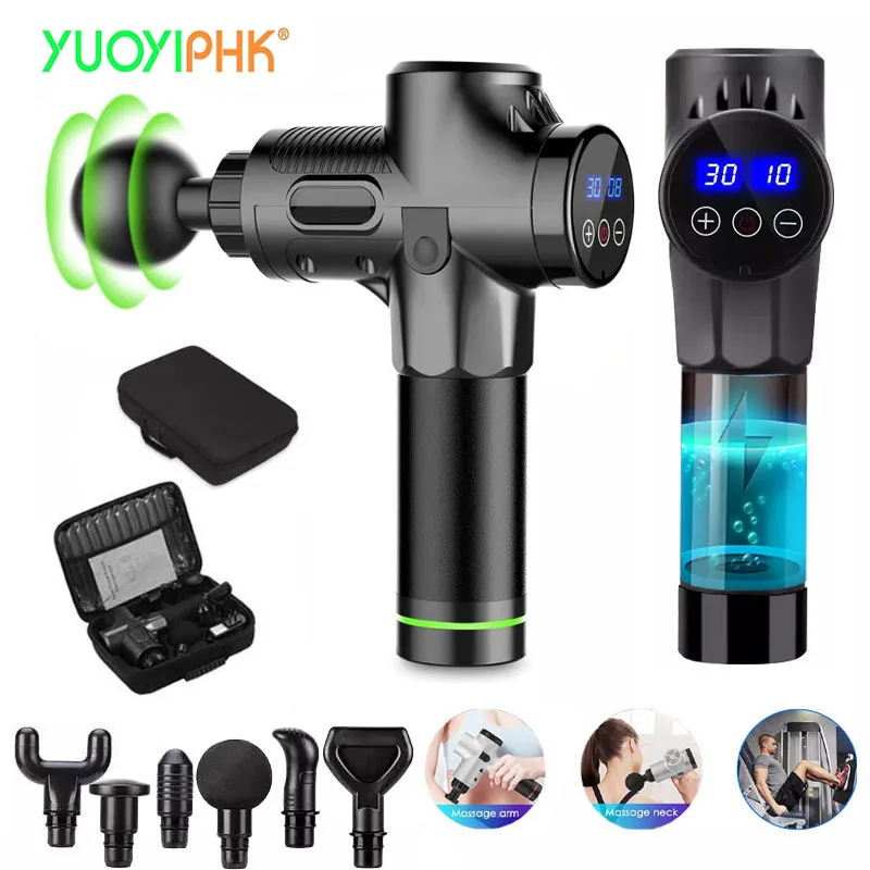 

Высокочастотный массажный пистолет для снятия боли в теле, расслабляющий Электрический массажер для глубоких мышц с портативной сумкой, те...