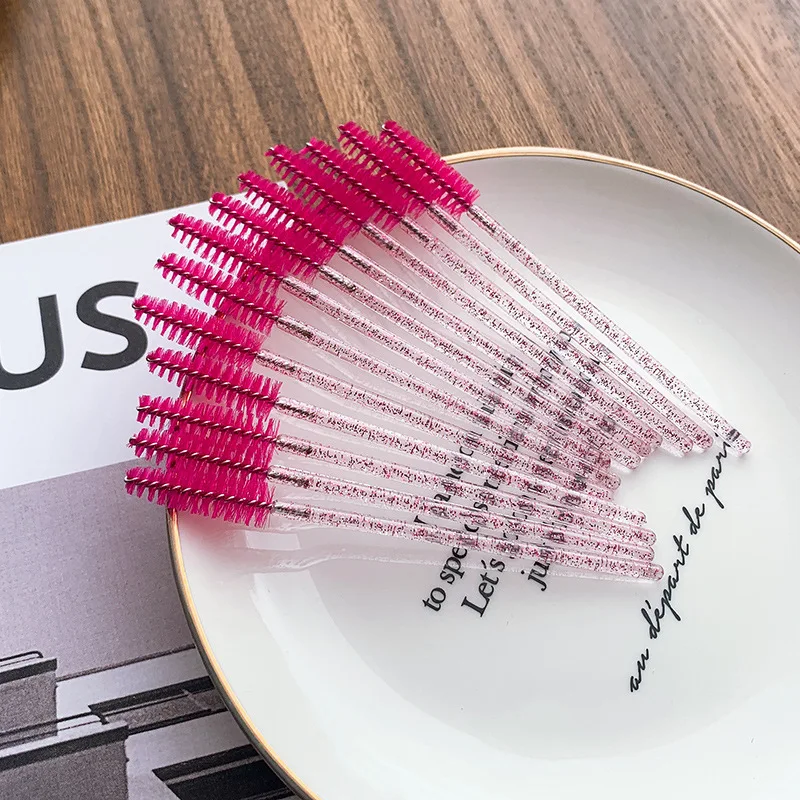 

50 PCS Makeup Brush Disposable Crystal Eyebrow Brush Eyelash Brush Crystal Rod Makeup Brush Beauty Tools
