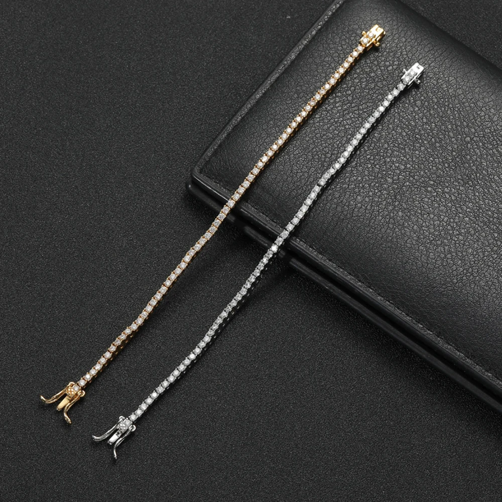 Браслет женский латунный с фианитами 2 мм 6/7 дюйма