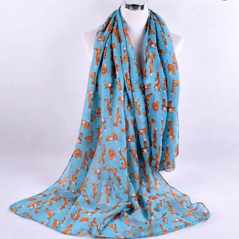 2020 Autumn Winter Cartoon fox Voile scarf silk square hijab cool shawl ladies foulard femme headband hair bufanda mujer |