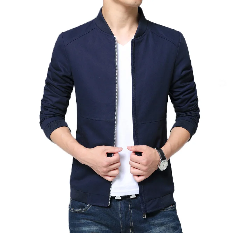 Mens High Quality Zipper Coat Autumn 2020 New Casual Business Slim Fit Thin Jacket Solid Black Stand Collar Outwear Men Big Size | Мужская