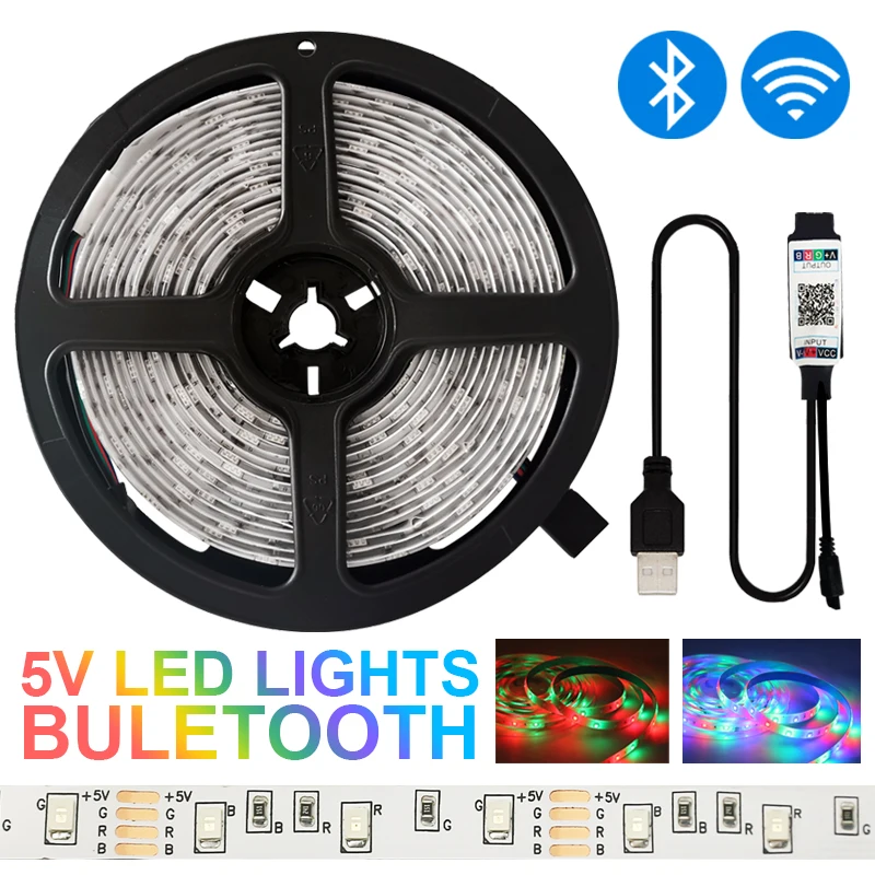 

LED Strip Lights 5V 3 Key TV Background Luces led Decor LED SMD2835 RGB Flexible Tape Diode Bluetooth DC Remote Control Lighting