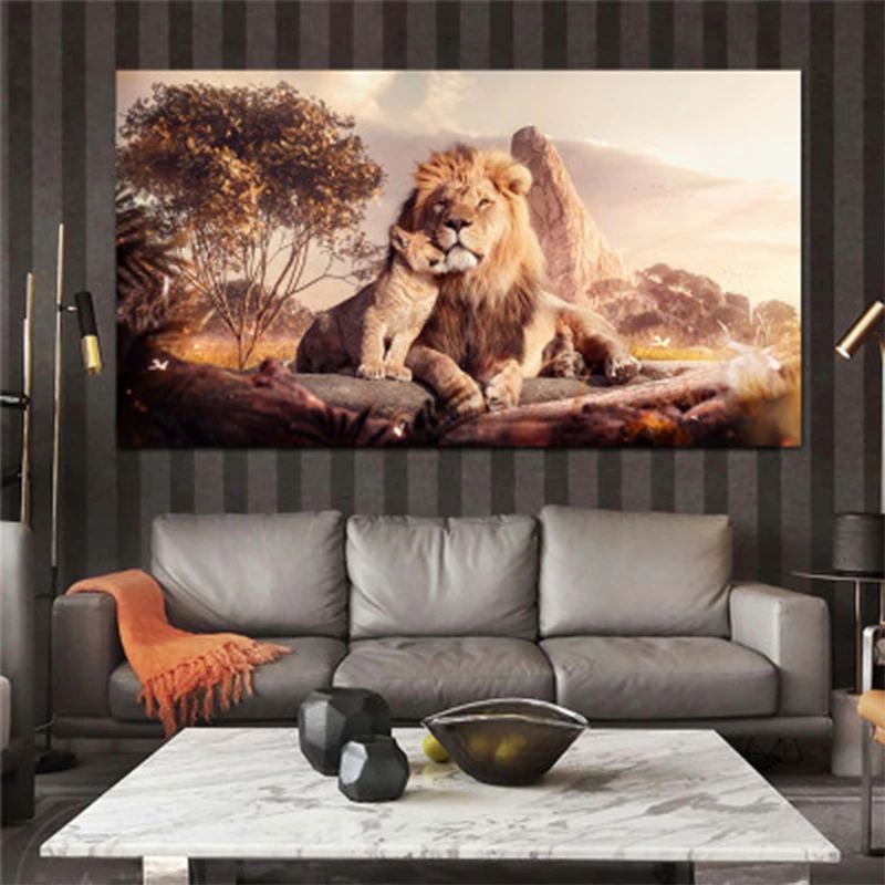 

African grassland photography lion poster decorative painting canvas painting