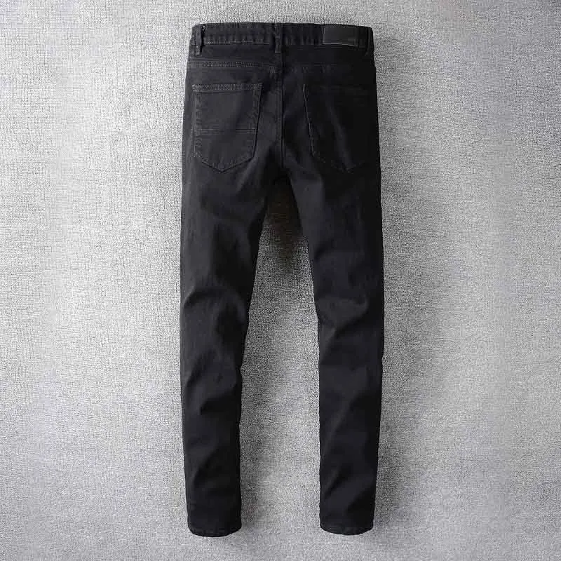

New Men's High Street Pleated Jeans Trousers Slim Patchwork Denim Pants Male Hip Hop Washed