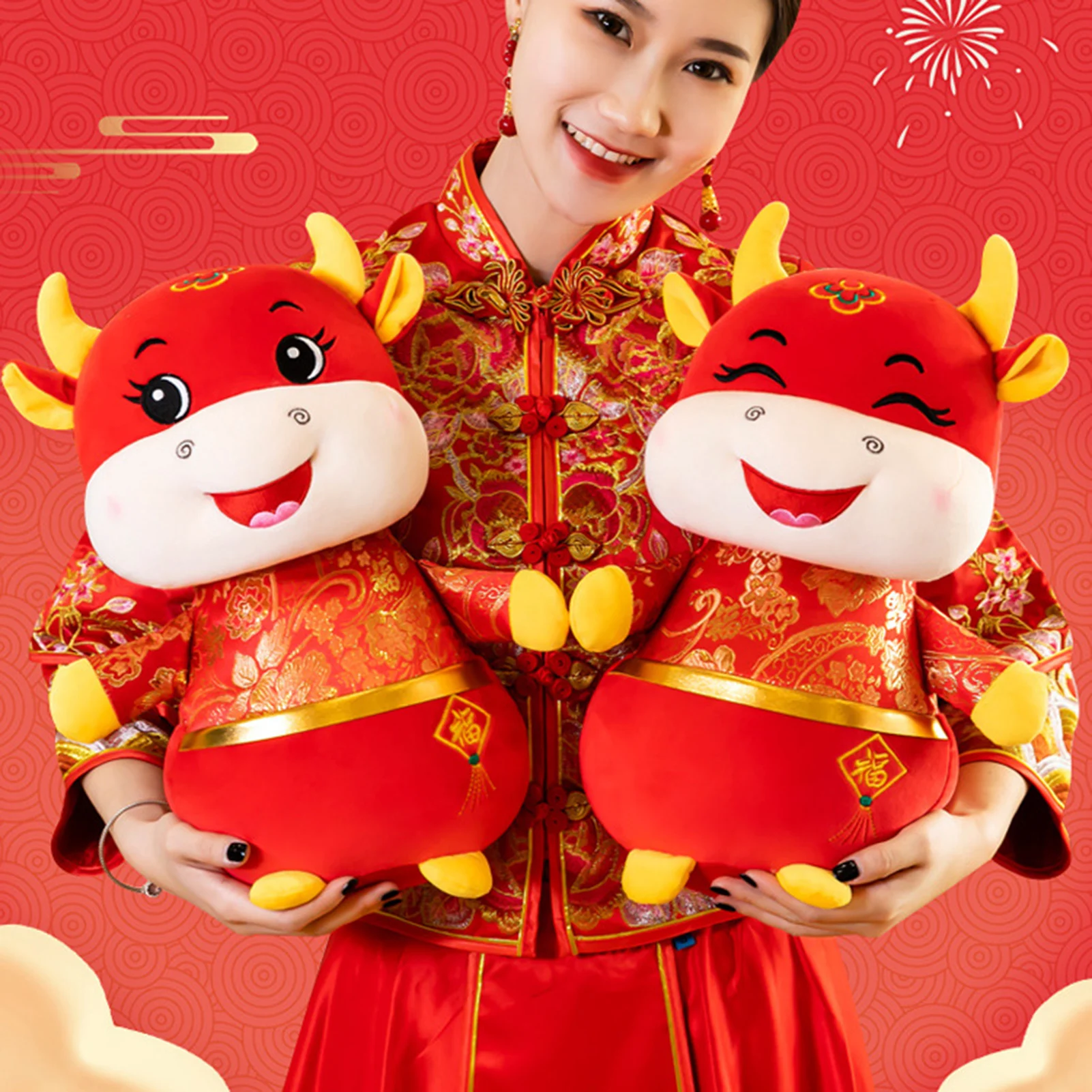 

Chinese Year Of Ox Plush Toy Chinese Cow Mascot Soft Stuffed Doll Cartoon Animal Cattle Plush Dolls For Kids Gift Home Decora