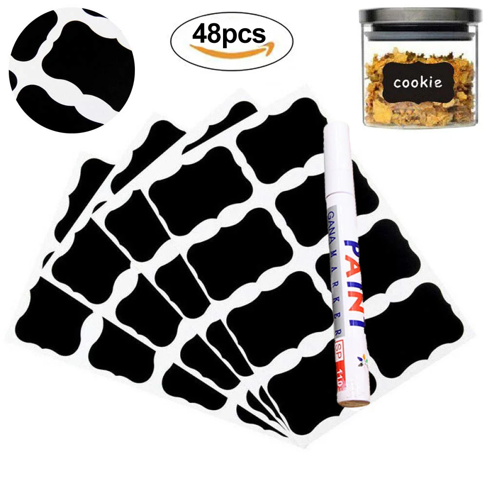 48/80pcs Removable Jar Sticker Labels Cupboard Organizer Stickers With Pen Adhesive Chalkboard Decal Tags Canisters | Дом и сад