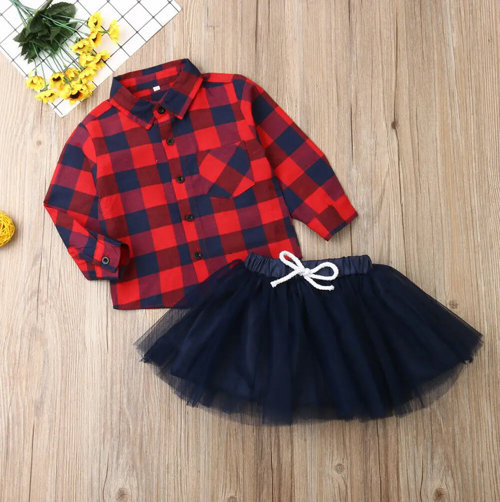 Одежда для маленьких девочек на осень и Рождество рубашка в клетку с длинным