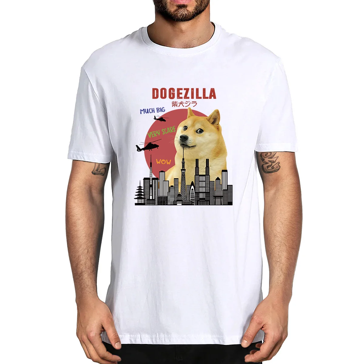 

100% Cotton Dogezilla Funny Doge Meme Shiba Inu Dog Sunset Vintage Summer Men's Novelty T-Shirt Women Casual Harajuku Streetwear