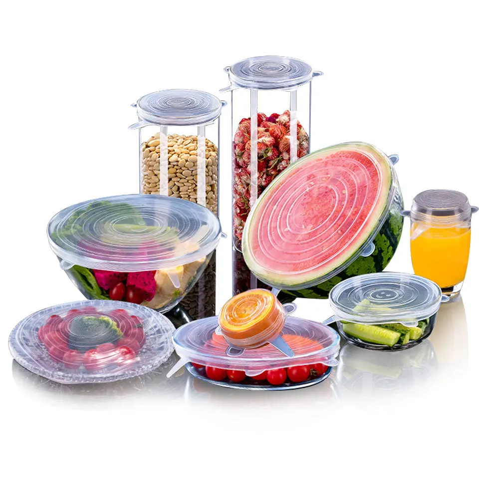 

120g food grade 6-Piece set of sealing film cover fruits and vegetables fresh keeping film bowl cover silica gel cover