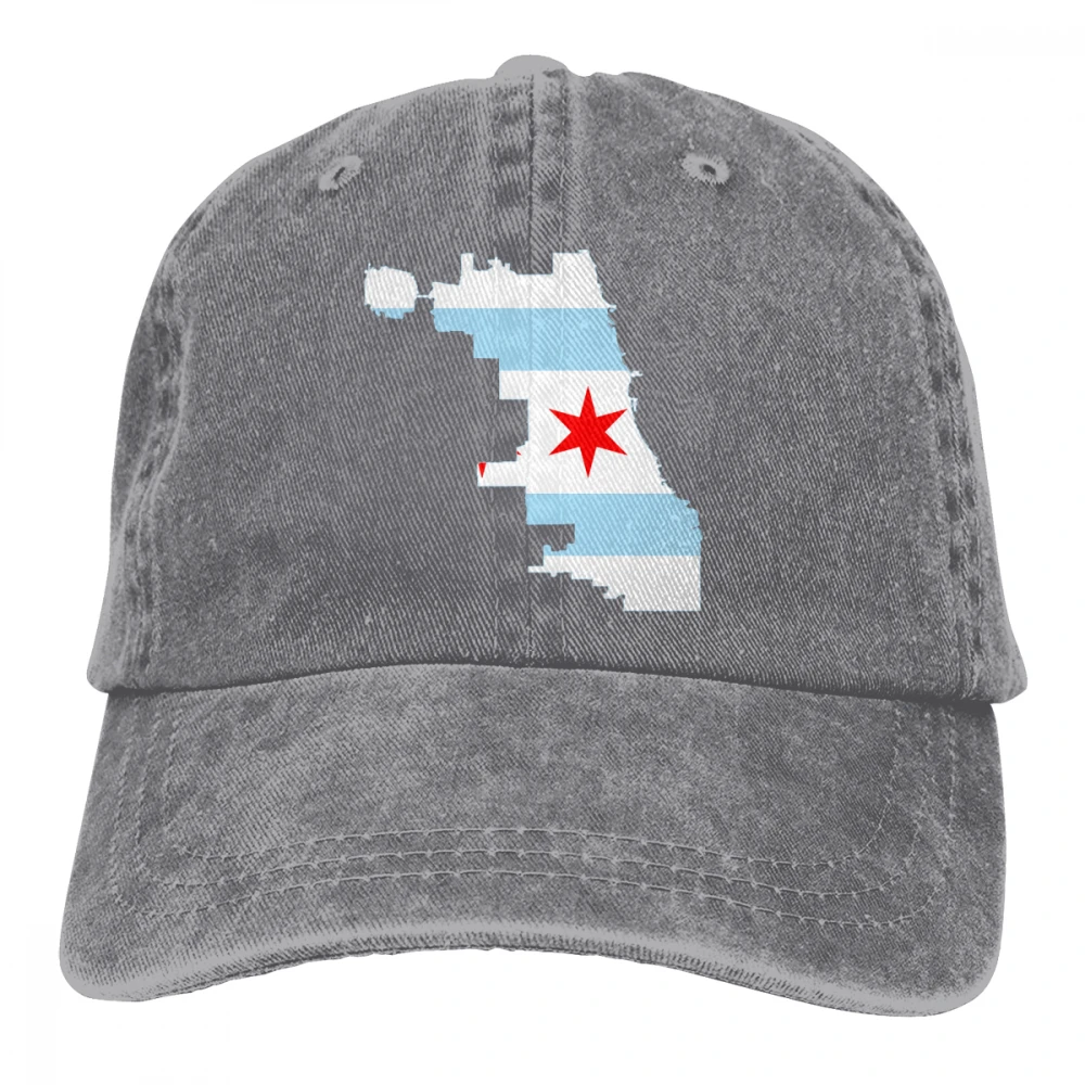 Chicago карта с флагами Casquette черные унисекс Мужские Женские джинсовые бейсболка