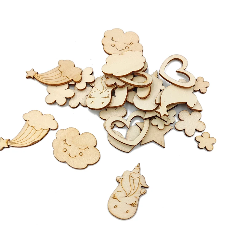 

30pcs Mini Unicorn Wood Cutouts DIY Craft Wooden Unicorn Shaped Discs Slices Unfinished Wood Ornaments Gift Home Decoration