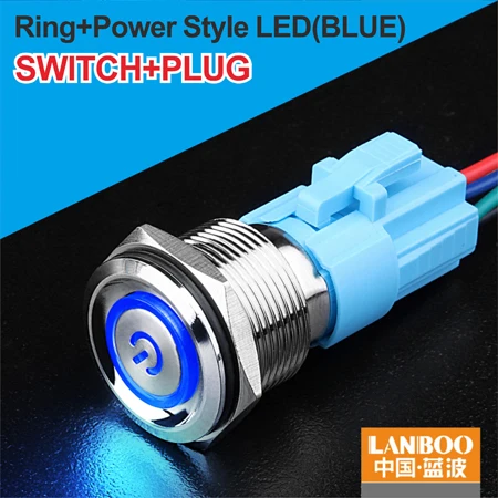 B Power Button Plug LANBOO 19 мм плоская головка мгновенный или самоблокирующийся металлический кнопочный переключатель с IP65 - Цвет: B Power Button Plug