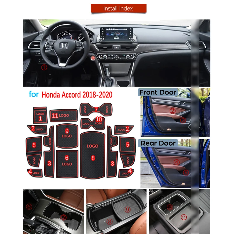 Нескользящий Резиновый коврик для ворот и чашек Honda Accord 10X2018 2019 2020 MK10 10 поколения