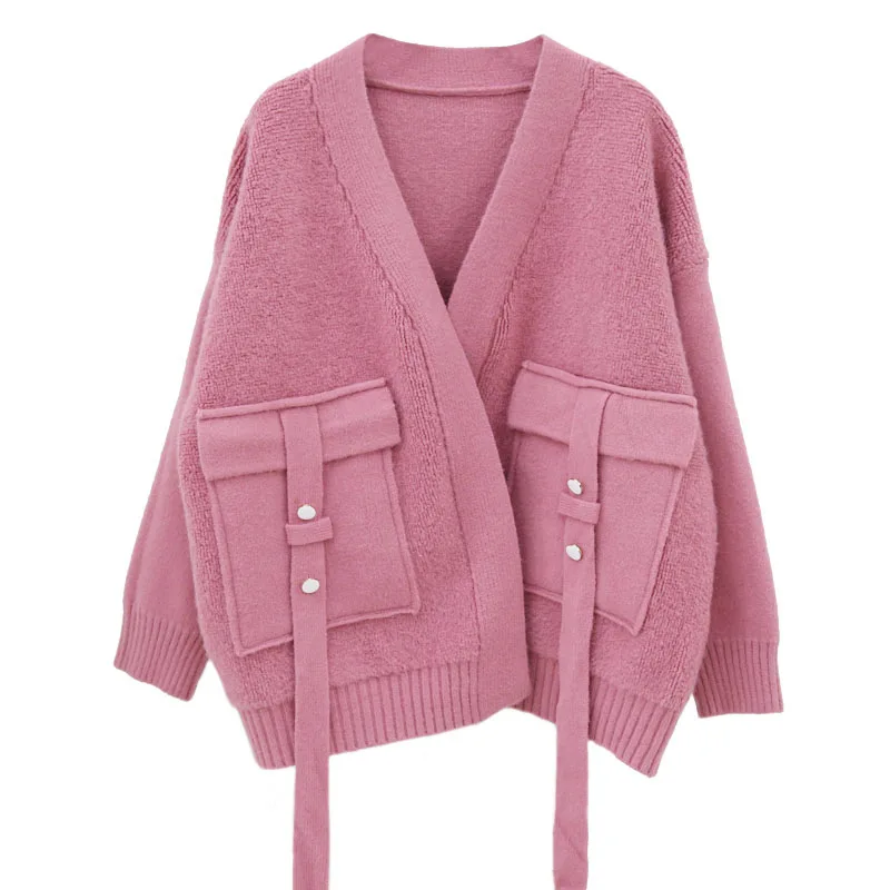 

Women Autumn Winter New Loose Fashion Solid Color Knitted Cardigan Sweater Female High Quality Outerwear Ladies Sweet Coat ML390