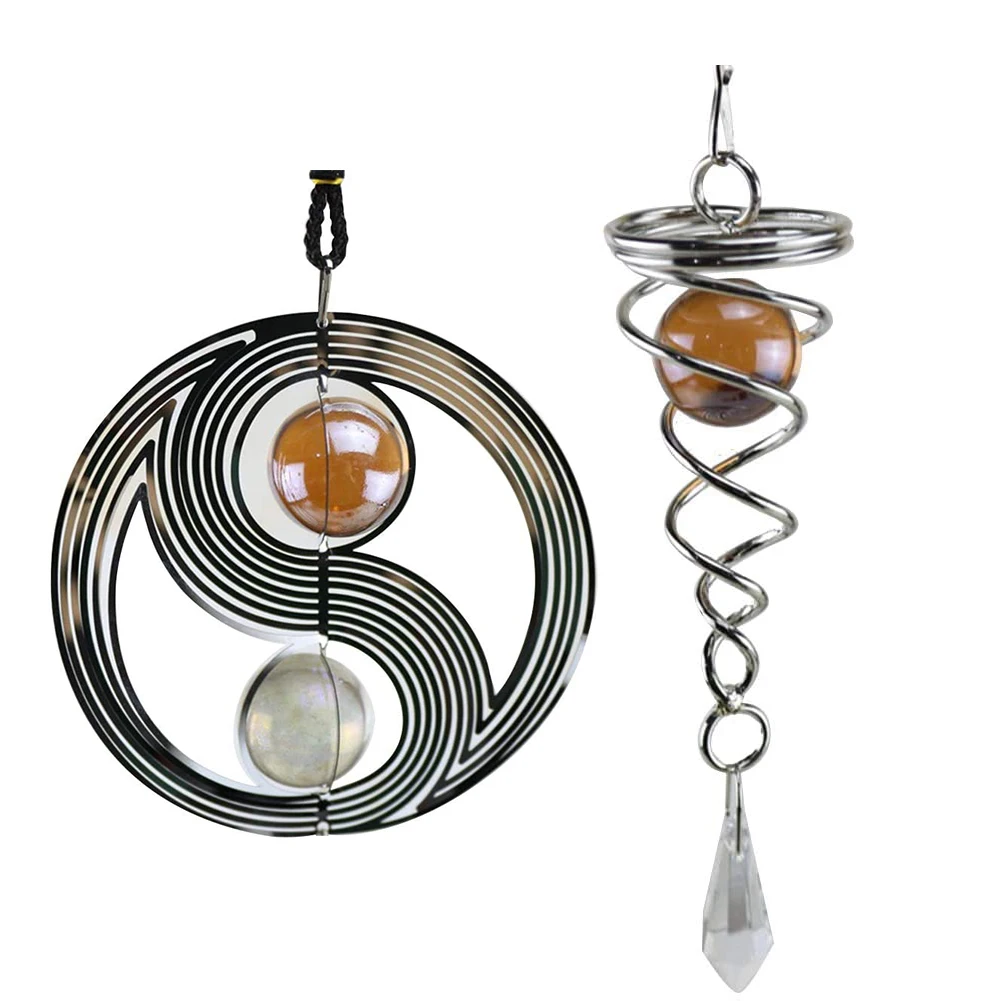 

Wind Chimes Spinners 3D Taiji Cosmic Shape Rotating Spinner Stainless Steel Crystal Wind Chimes Indoor Decor Metal Wind Spinner