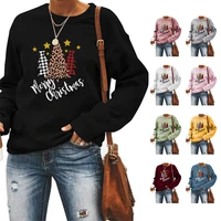 winter plus size womens loose fitting sweater set head casual christmas christmas tree merry christmas print