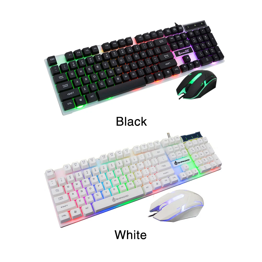 USB Gaming Rainbow Color Office Wired Backlight Adjustable Ergonomic Led Luminous Home Keyboard Mouse Set ABS Desktop