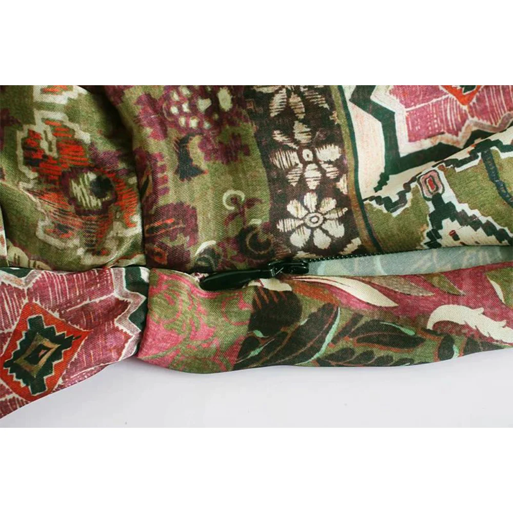 2020 New Women Dress Printed Fringed Hem Long pleated sleeves tassel detail Chic Fashion vestidos femme robe | Женская одежда