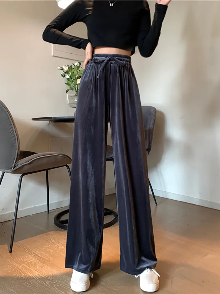 

Брюки женские вельветовые черные, с высокой талией, широкие, Осенние, однотонные