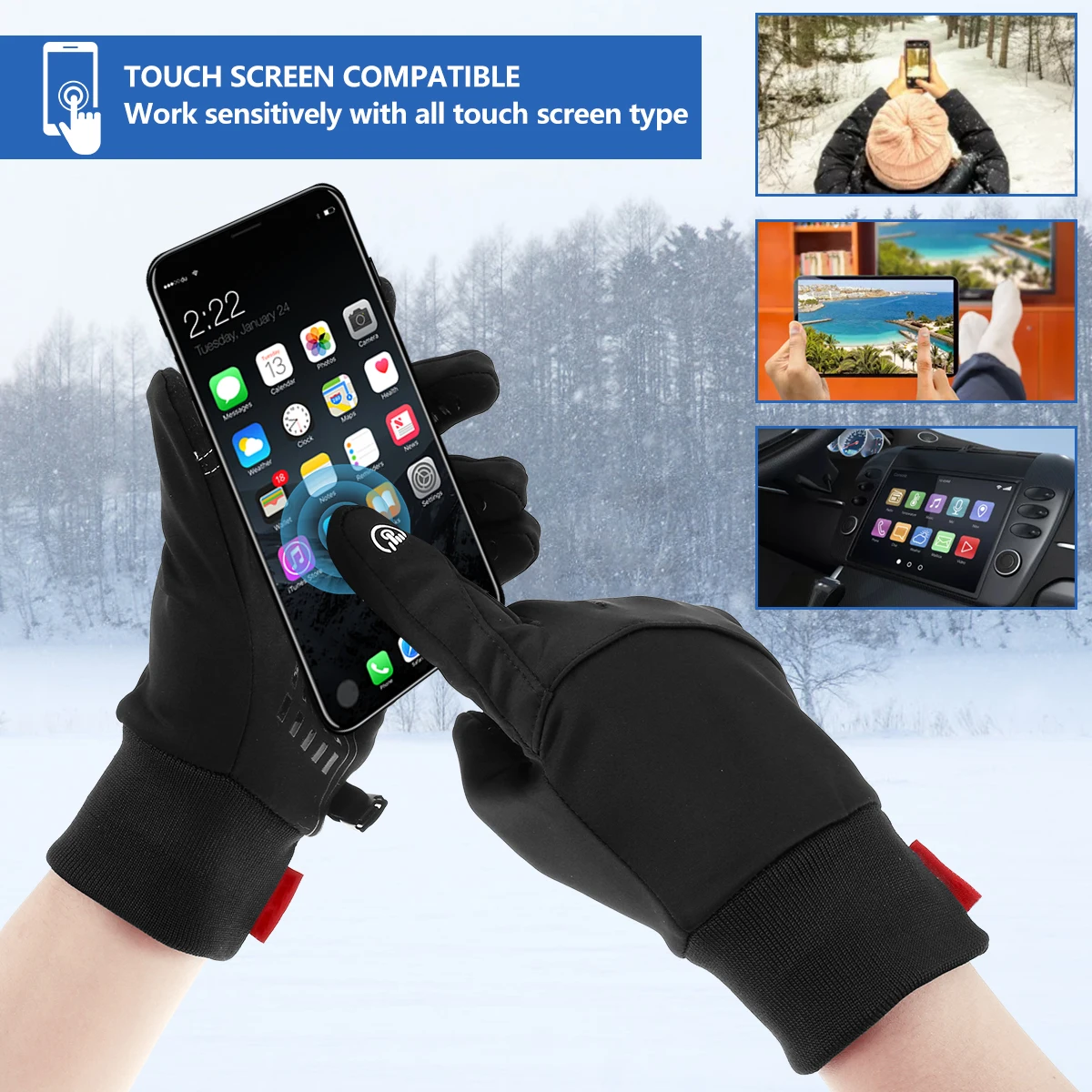

Winter Men Women Warm Gloves Cold Waterproof Windproof Anti-Slip Gloves Silicone Black Soft Gloves for Hiking, Cycling, Etc