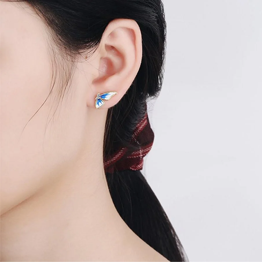 

New 925 Sterling Silver Jewelry zircon Enamel Flying Butterfly Earrings Woman's Classic Clothes With Gifts