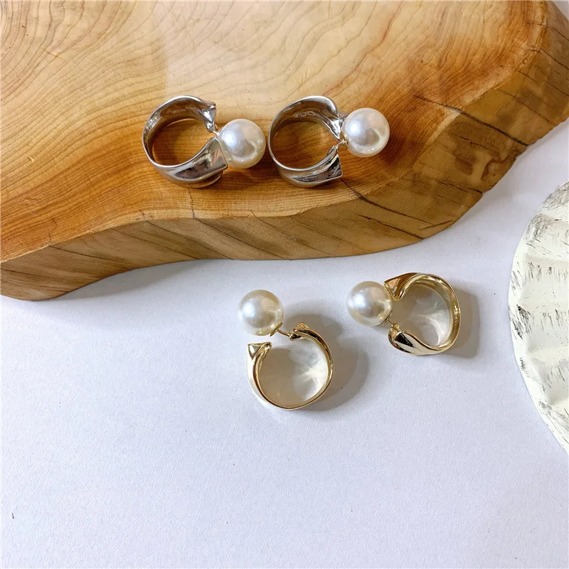 

Big Pearl Beads Gold Silver Color C Earrings For Women Korean Style Fashion Ear Jewelry Gift 2022