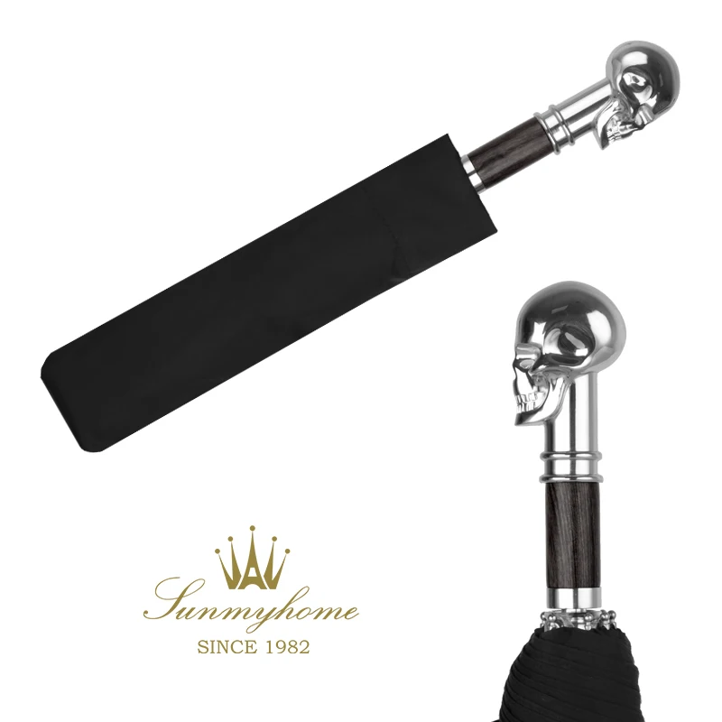 Economici Oro Di Lusso Pioggia Degli Uomini Ombrello Antivento Ombrello Pieghevole Creativo Del Cranio Di Qualità Maniglia Ombrello Affari Britannico Ombrello U5B