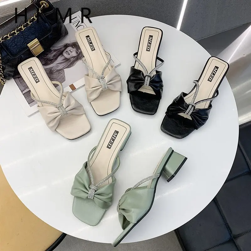 

2021 New Sandals New Flat Shoes Bowknot Rhinestone Women Sandals Word Buckle Fish Mouth Women's Shoes Open Toe Beach Shoes Woman