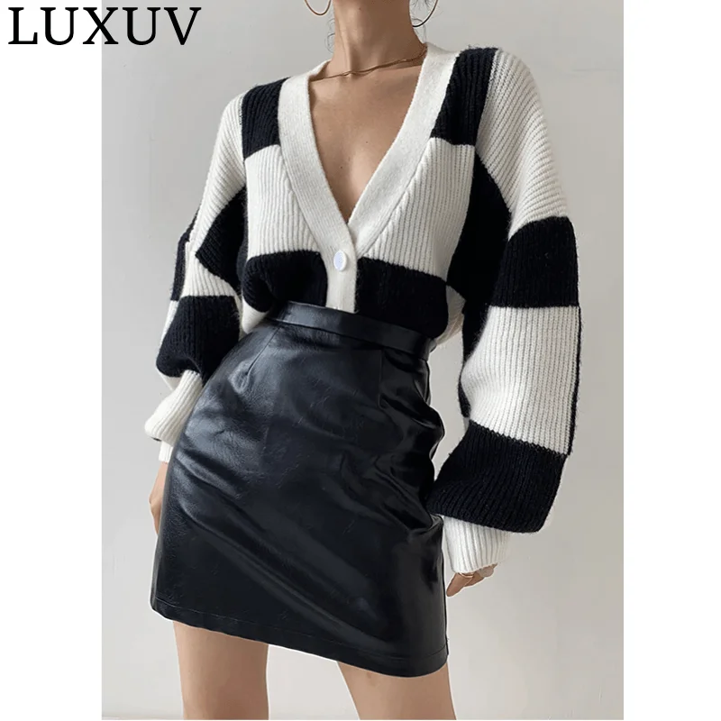 LUXUV Women's Sweaters Knitted Coat Elastic Cardigan Crop Tops Sweatshirt LIght Tops Blend Jersey Shirt Sweater With Throat Long