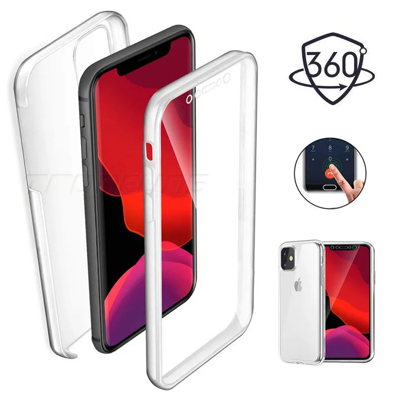 Двойной Мягкий силиконовый чехол для iPhone 11 Pro X XR XS Max чехлы с полным покрытием на 360