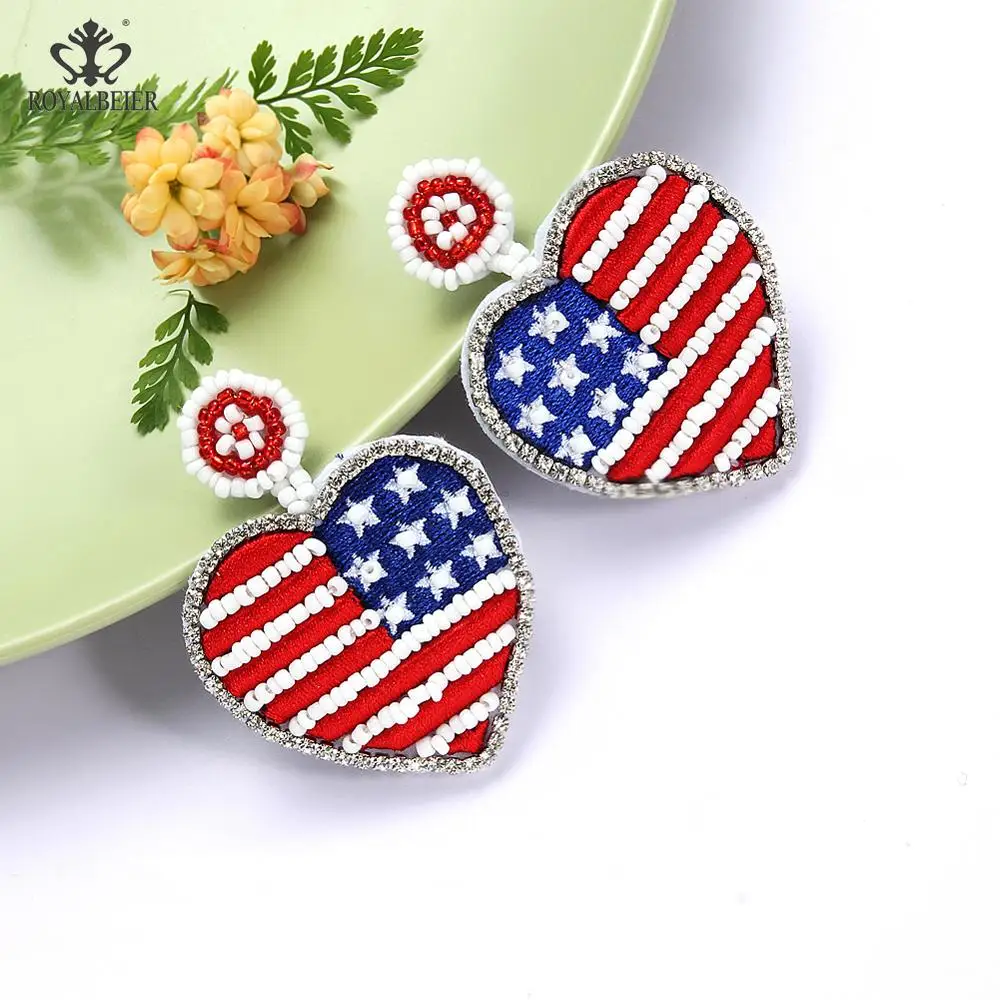 

Bohemian Handmade Beads Drop Earrings INS Star Striped Flag Dangle Earrings for Women Jewelry Christmas Gift Wholesale