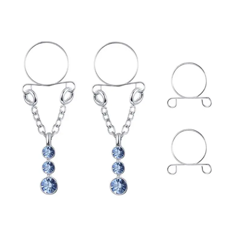

6 Pairs Stainless Steel Fake Nipple Rings Women Non-Piercing Dangle Rhinestone Screw Clip On Jewelry